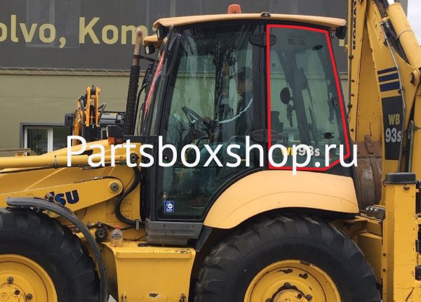 Стекло боковое левое Komatsu WB93R-5, WB93S-5, WB97R-5, WB97S-5 KMK